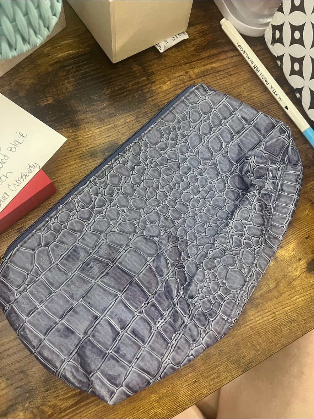 Estee Lauder Croc-Embossed Makeup Pouch in Slate Blue 7